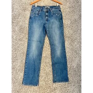 Levi's Y2K Womens 505 Straight Light Denim Jeans w/ Embroidered Flowers | Sz 29